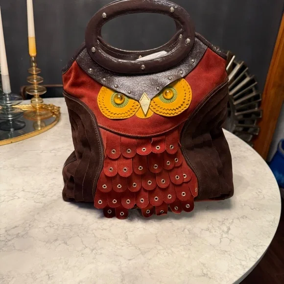 KATE SPADE LARGE SHERWOOD FOREST SUEDE LEATHER OWL IDA TOTE PURSE BAG - Picture 2 of 8